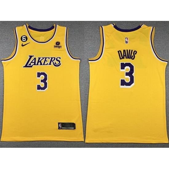 Men Los Angeles Lakers 3 Anthony Davis Yellow Edition With NO 6 Patch Stitched Basketball Jersey 001