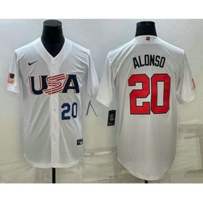 Men's USA Baseball #20 Pete Alonso Number 2023 White World Baseball Classic Stitched Jerseys