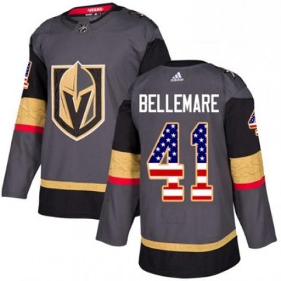 Youth Adidas Vegas Golden Knights 41 Pierre Edouard Bellemare Authentic Gray USA Flag Fashion NHL Jersey