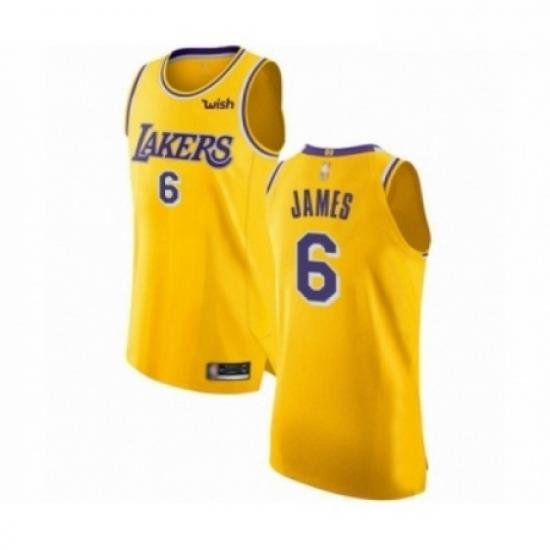 Mens Los Angeles Lakers 6 LeBron James Authentic Gold Basketball Jersey Icon Edition