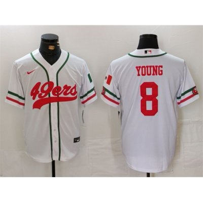 Men San Francisco 49ers 8 Steve Young White With Patch Cool Base Stitched Baseball Jersey