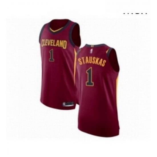 Mens Cleveland Cavaliers 1 Nik Stauskas Authentic Maroon Basketball Jersey Icon Edition