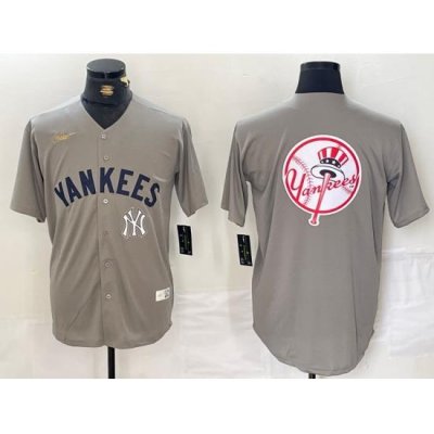 Men New York Yankees Grey Team Big Logo Cool Base Stitched Baseball Jersey 003