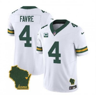 Men Green Bay Packers 4 Brett Favre White 2023 F U S E  Home Patch And 1 Star C Patch Vapor Untouchable Limited Stitched Jersey