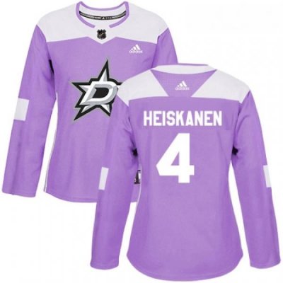 Womens Adidas Dallas Stars 4 Miro Heiskanen Authentic Purple Fights Cancer Practice NHL Jersey