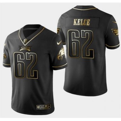 Men Philadelphia Eagles 62 Jason Kelce Black Golden Edition Stitched Baseball Jersey