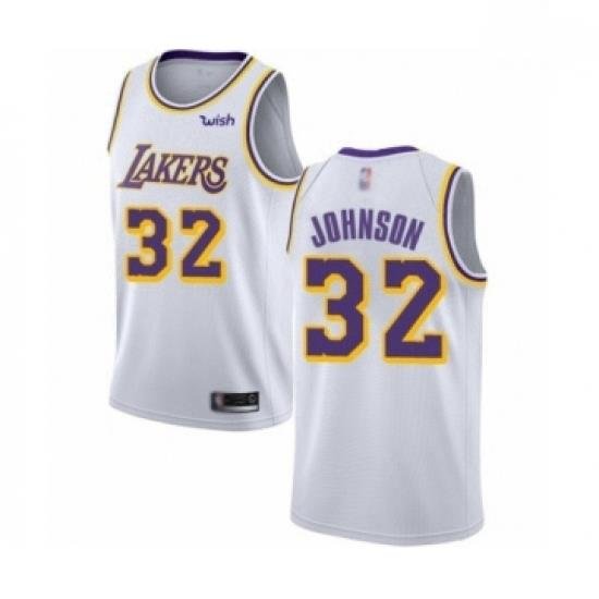 Mens Los Angeles Lakers 32 Magic Johnson Authentic White Basketball Jersey Association Edition