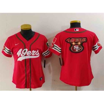 Women San Francisco 49ers Team Big Logo Red Mexico With Patch Cool Base Stitched Baseball Jersey 3