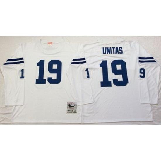 Mitchell&Ness Colts 19 Johnny Unitas White ThroWback Stitched NFL Jersey