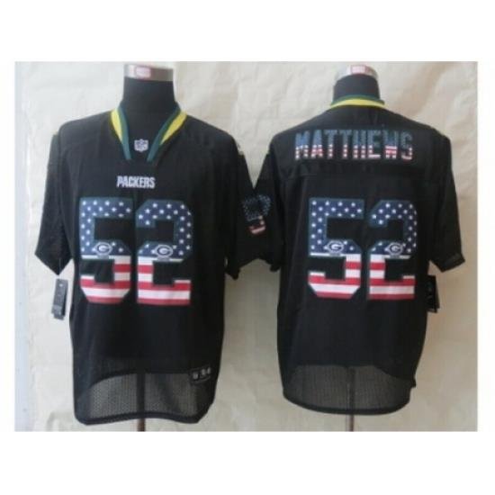 Nike Green Bay Packers 52 Clay Matthews Black Elite USA Flag Fashion NFL Jersey