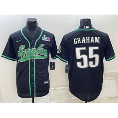 Men Philadelphia Eagles 55 Brandon Graham Black With Super Bowl LVII Patch Cool Base Stitched Baseball Jersey