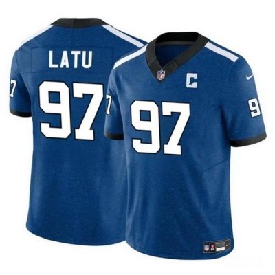 Men Indianapolis Colts 97 Laiatu Latu Blue 2024 Draft F U S E  Thowback Vapor Limited Stitched Football Jersey