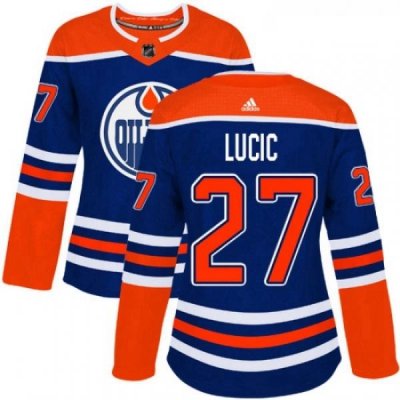 Womens Adidas Edmonton Oilers 27 Milan Lucic Authentic Royal Blue Alternate NHL Jersey