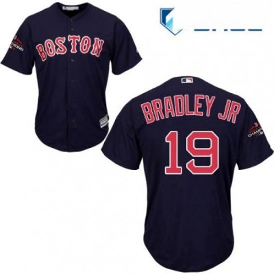 Youth Majestic Boston Red Sox 19 Jackie Bradley Jr Authentic Navy Blue Alternate Road Cool Base 2018 World Series Champions MLB Jersey