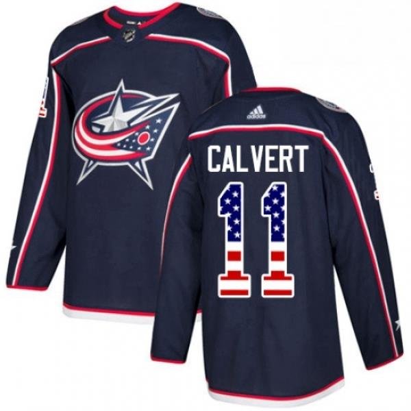 Mens Adidas Columbus Blue Jackets 11 Matt Calvert Authentic Navy Blue USA Flag Fashion NHL Jersey