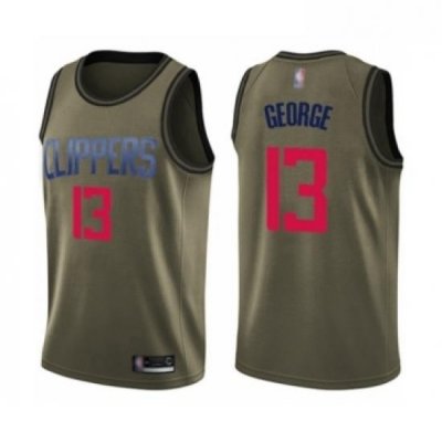 Youth Los Angeles Clippers 13 Paul George Swingman Green Salute to Service Basketball Jersey