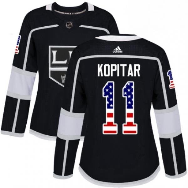 Womens Adidas Los Angeles Kings 11 Anze Kopitar Authentic Black USA Flag Fashion NHL Jersey