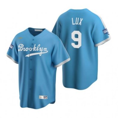 Men Brooklyn Los Angeles Dodgers 9 Gavin Lux Light Blue 2020 World Series Champions CooperstoWn Collection Jersey