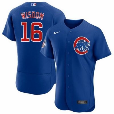 Men Chicago Cubs 16 Patrick Wisdom Blue Flex Base Stitched Jerse