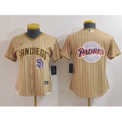 Women San Diego Padres Tan Team Big Logo Stitched Baseball Jersey 1