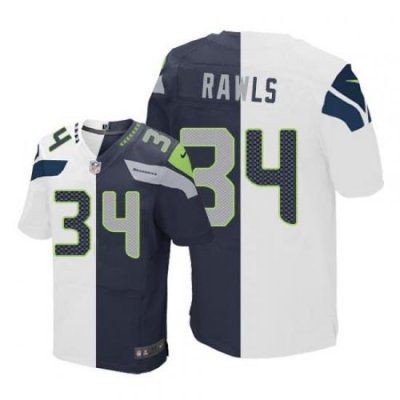 Nike Seahawks #34 Thomas Rawls White Steel Blue Mens Stitched NFL Elite Split Jersey