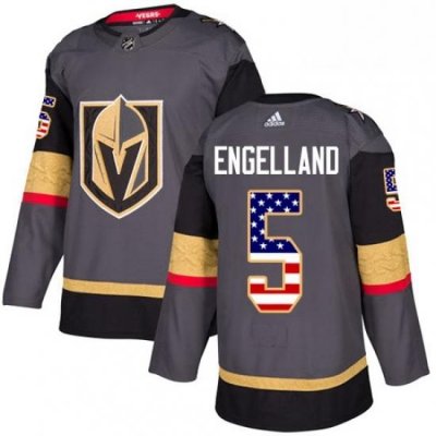 Mens Adidas Vegas Golden Knights 5 Deryk Engelland Authentic Gray USA Flag Fashion NHL Jersey