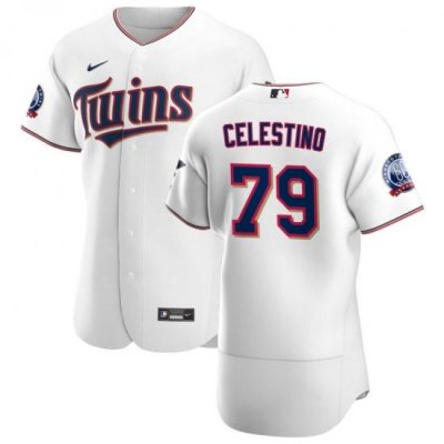 Men Minnesota TWins 79 Gilberto Celestino Men Nike White Home 2020 60th Season Flex Base Team MLB Jersey