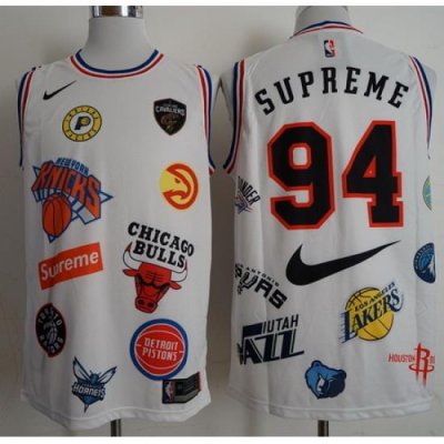 Supreme X Nike X NBA Logos White Stitched Basketball Jersey