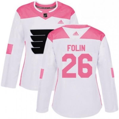 Womens Adidas Philadelphia Flyers 26 Christian Folin Authentic White Pink Fashion NHL Jersey