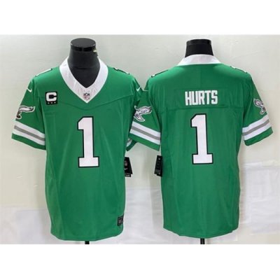 Men Philadelphia Eagles 1 Jalen Hurts Green 2023 F U S E Vapor Untouchable With C Patch Stitched Football Jersey