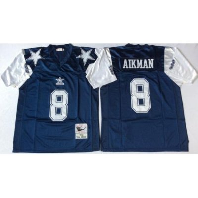 Men Dallas Cowboys 8 Troy Aikman Navy Thanksgiving M&N Throwback Jersey