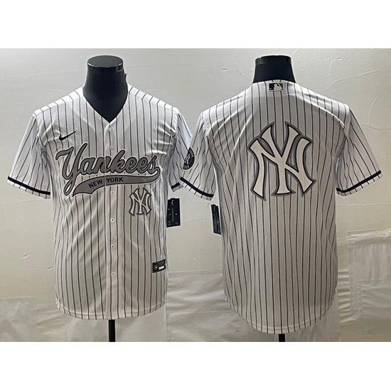 Men's NeW York Yankees Big Logo White Pinstripe Cool Base Stitched Baseball Jersey