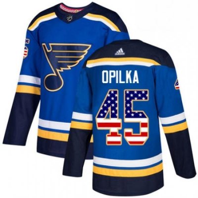 Mens Adidas St Louis Blues 45 Luke Opilka Authentic Blue USA Flag Fashion NHL Jersey