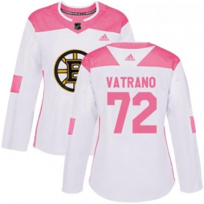 Womens Adidas Boston Bruins 72 Frank Vatrano Authentic WhitePink Fashion NHL Jersey