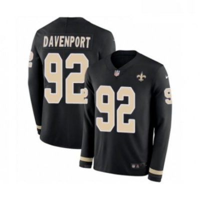 Mens Nike New Orleans Saints 92 Marcus Davenport Limited Black Therma Long Sleeve NFL Jersey