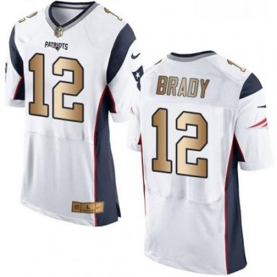 Mens Nike New England Patriots 12 Tom Brady Elite WhiteGold NFL Jersey