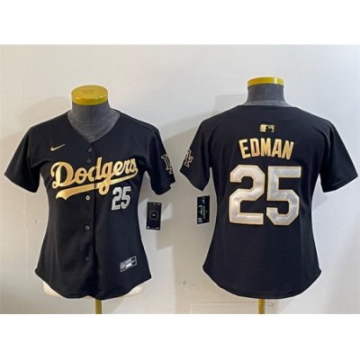 Women Los Angeles Dodgers 25 Tommy Edman Black Gold Limited Stitched Baseball Jersey 28Run Small 29