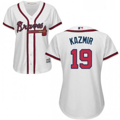 Womens Majestic Atlanta Braves 19 Scott Kazmir Authentic White Home Cool Base MLB Jersey