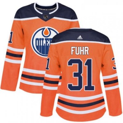 Womens Adidas Edmonton Oilers 31 Grant Fuhr Authentic Orange Home NHL Jersey