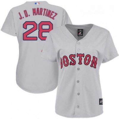 Womens Majestic Boston Red Sox 28 J D Martinez Replica Grey Road MLB Jersey