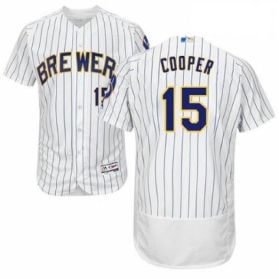 Mens Majestic MilWaukee BreWers 15 Cecil Cooper White Home Flex Base Authentic Collection MLB Jersey