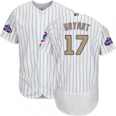 Mens Majestic Chicago Cubs 17 Kris Bryant Authentic White 2017 Gold Program Flex Base MLB Jersey