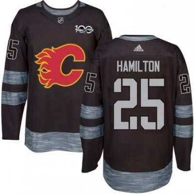 Mens Adidas Calgary Flames 25 Freddie Hamilton Authentic Black 1917 2017 100th Anniversary NHL Jersey