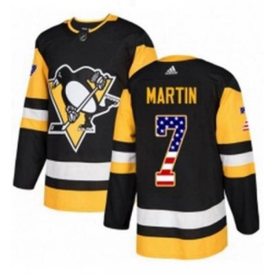 Mens Adidas Pittsburgh Penguins 7 Paul Martin Authentic Black USA Flag Fashion NHL Jersey