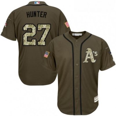 Youth Majestic Oakland Athletics 27 Catfish Hunter Replica Green Salute to Service MLB Jersey