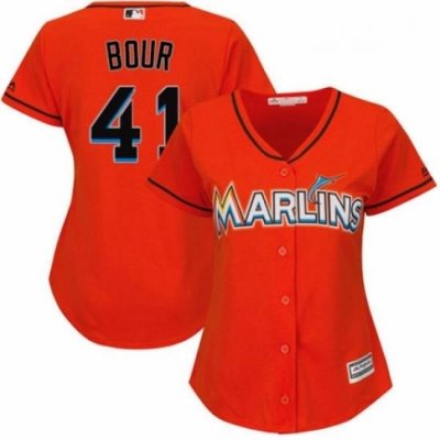 Womens Majestic Miami Marlins 41 Justin Bour Authentic Orange Alternate 1 Cool Base MLB Jersey