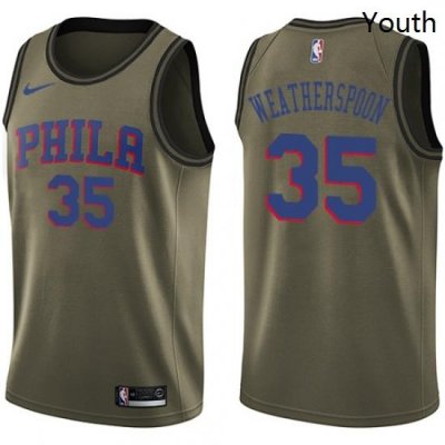 Youth Nike Philadelphia 76ers 35 Clarence Weatherspoon Swingman Green Salute to Service NBA Jersey