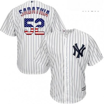 Mens Majestic New York Yankees 52 CC Sabathia Replica White USA Flag Fashion MLB Jersey