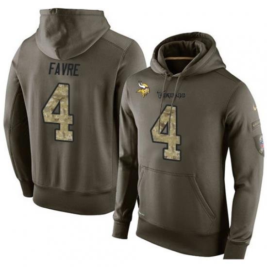 NFL Nike Minnesota Vikings 4 Brett Favre Green Salute To Service Mens Pullover Hoodie