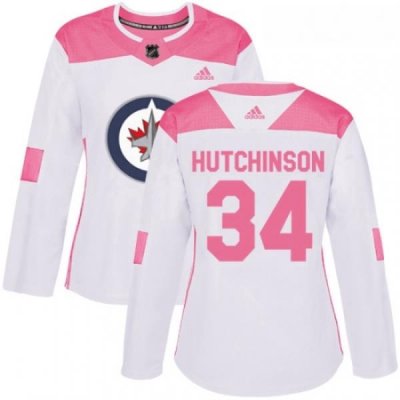 Womens Adidas Winnipeg Jets 34 Michael Hutchinson Authentic WhitePink Fashion NHL Jersey